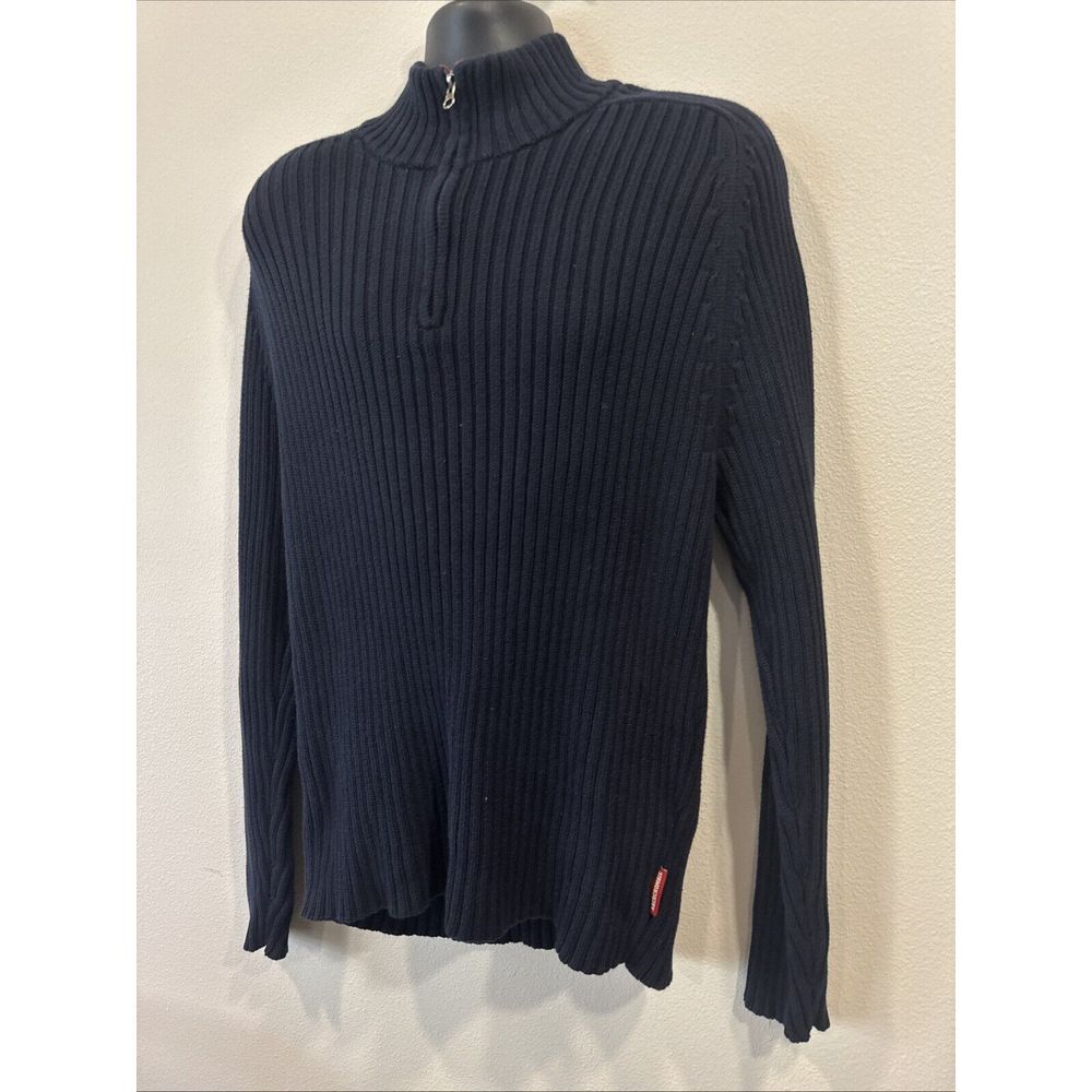 Abercrombie & Fitch Quarter Zip Sweater Men XL Navy Blue Ribbed Muscle Fit - Picture 4 of 9